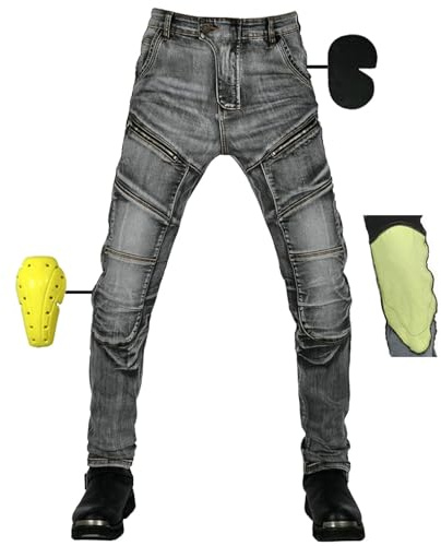 Pantalones de Moto Para Mujer/hombre Fabricados con Tela Stretch denim, Pantalón de Protección Para Motocicleta,Pantalones con Bolsillos Y 4 Almohadillas Protectoras Desmontables (Black Male-B,L)