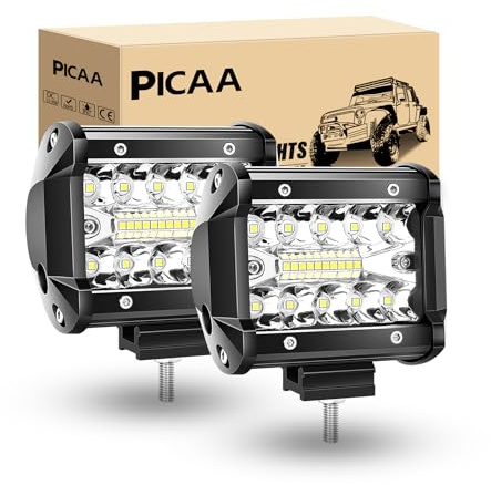 PICAA Arbeitsscheinwerfer 2X 4 Zoll 60W Drei Reihen LED Lichtbalken | 12V 24V, 6000K, Zusatzscheinwerfer Bar, Spot Flutlicht Kombination, für SUV Offroad ATV UTV Traktor 4x4