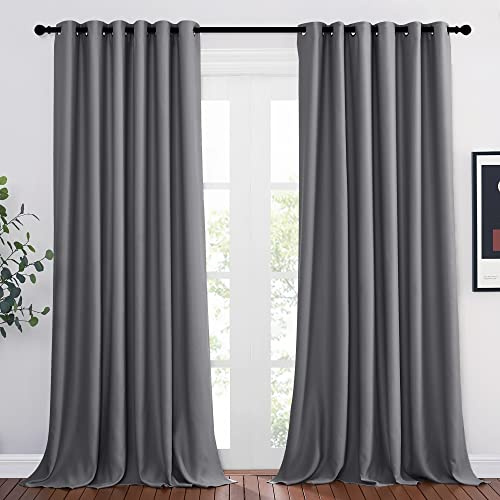 PONY DANCE Pannelli Divisori con Anelli - Tende Oscuranti per Interni 2 Pezzi L 200 x A 260 cm Tende Camera da Letto Tende Confezionate per Salotto Tende Termiche, Grigio | Grigio, Larghe, Termiche Isolanti Caldo e Freddo, per Camera da Letto, con Anelli, Anti-UV, Blackout, Privacy, OEKO-TEX