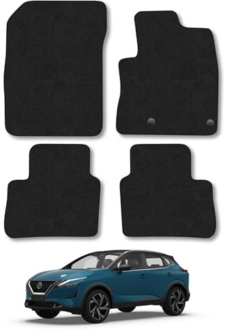 Nissan Qashqai (2021+) [Mild Hybrid Car Mats Accessories Tailored Fit Carpet Floor Mats Non Slip Black Trim Full Coverage Compatible Accessory Front Rear Set Anti Slip Granulated Backing Clips