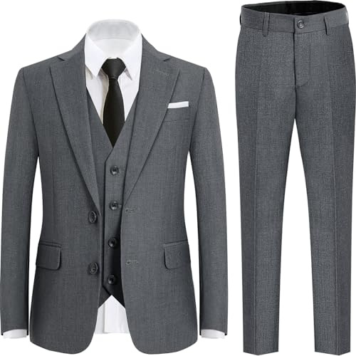 Elegant Gentleman Boys Suits Blazer Pants Vest Shirt and Tie Kids Suit for Wedding Dark Gray Size 8