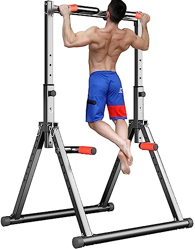 DOBESTS Faltbar Power Tower Dip Station Klimmzugstange Freistehend Höhenverstellbar Multifunktional Fitness Trainingsgerät für Klimmzugstange Liegestütze Abdominal, Dreiecksstruktur (Schwarzer Stil)