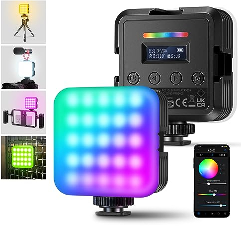 NEEWER RGB62 Lumière Caméra Magnétique RGB avec Contrôle APP Amélioré, Éclairage LED Couleur 360° avec 3 Sabots Froids, Lampe Vidéo Portable pour Appareil Photo CRI97+/17 Scènes/2000mAh Batterie
