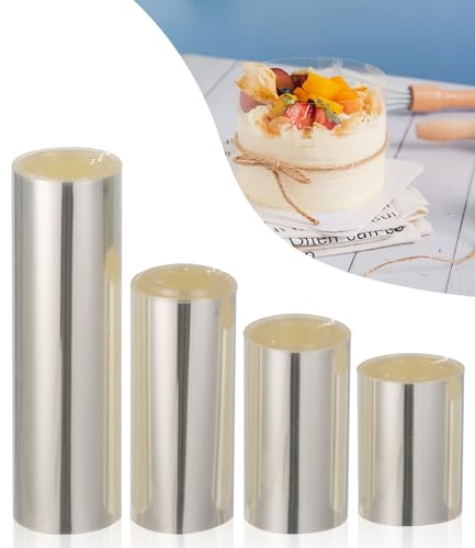 SOBEAU 4 Rollos Film Borde Tarta 6 cm/8 cm/10 cm/15 cm,Anillo Tarta 10 m Altura,Collar Transparente Enrollado Tarta,Film Acetato Tarta para Mousse Tarta Postre decoración