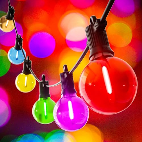 Kawaya Bunt Lichterkette Aussen 15M Lichterkette Außen IP65 Wetterfest | LED Lichterketten Garten Lichterkette Draußen Mit 25 Bunte Party Glühbirnen Pour Weihnachtsbaum Geburtstag Balkongeländer