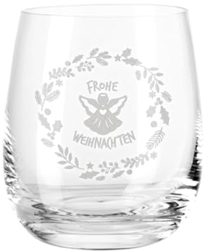 GRAVURZEILE Teelichthalter aus Glas mit Gravur - Frohe Weihnachten Engel - Weihnachtsdeko zum Verschenken - Geschenke für Frauen und Männer zu Weihnachten Nikolaus und Wichtel