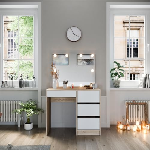 Vicco Schminktisch Sonoma Sherry 90x75x40 cm - Schminktisch-Set, 4 Schubladen für unterschiedliche Aufbewahrungsbedürfnisse