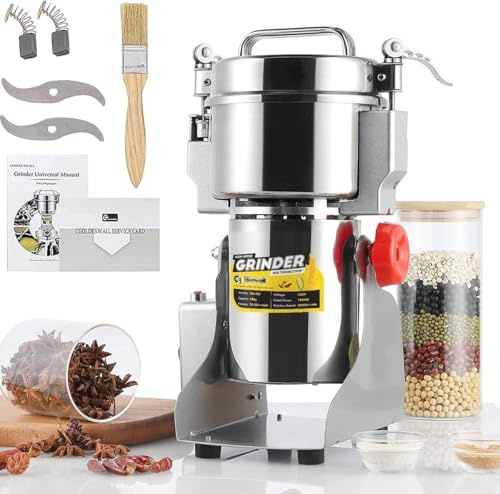 Royal Swiss® Elektrisk Kvarn 1800W – Kvarn för Korn & Kryddor 350g i Rostfritt Stål | Kvarn för Spannmål, Kaffe, Mjöl, Örter | Hög Hastighet, 3-Skiktsblad, Överbelastningsskydd (350g)