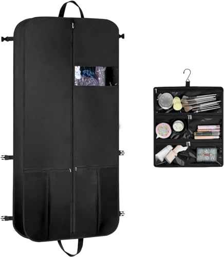 Syeeiex 54” Kleidersack Anzug Herren Anzugtasche mit Verstellbaren Griffen, 137 x 60 cm, Atmungsaktive Kleidersäcke mit Reißverschluss Taschen und Transparentem Fenster Faltbar kleiderhülle Reise