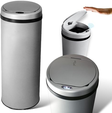 DIVID® Sensor Mülleimer Küche 30, 40 & 50l | Elektrischer Abfallbehälter | Müllbeutel Klemmring | Bewegungserkennung | Automatisch schließender Deckel | Auslaufschutz | Küchenmülleimer (Grau, 30L)