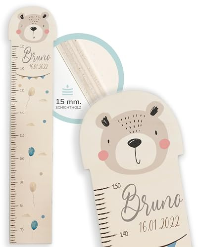 Kidsmood Messlatte für Kinder aus Holz, personalisiert mit Wunschnamen, Regenbogen Messlatte Kind Holz, individuelle Dekoration für Baby- & Kleinkinderzimmer