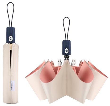 RXHOSIGAY Color Glue Coating Sun Umbrella UV Protection Compact Folding Windproof Parasols Travel Auto Open Close Blocking UV 99.98%