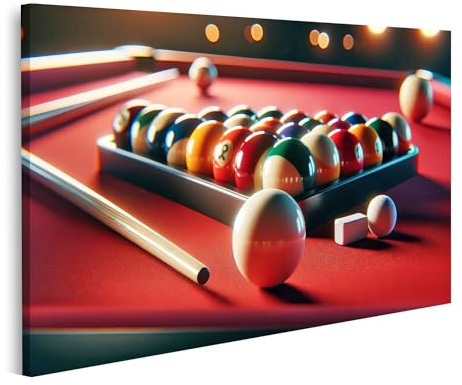 islandburner Prime Bild auf Leinwand Buntes Billardspiel auf rotem Billard Tisch Bilder Wandbilder Poster