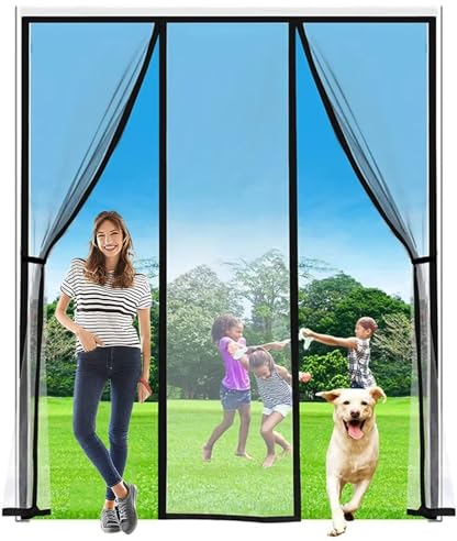 Magnet Fliegengitter Balkontür | Doppeltür Fliegengitter- Fliegenvorhang Terrassentür - Fliegenschutz, Magnetvorhang ohne Bohren (175x230cm, Schwarz)