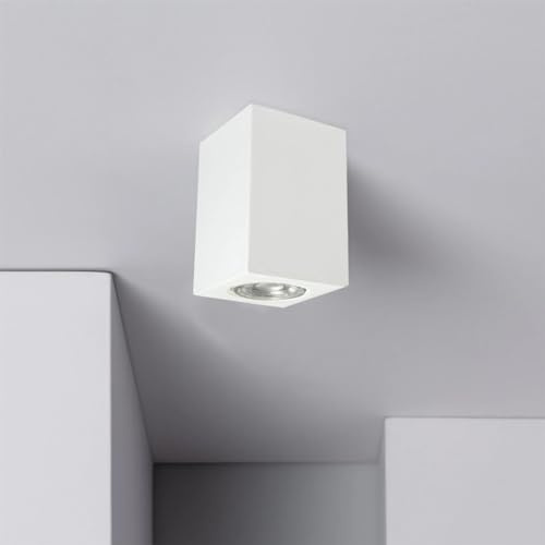 Eurekaled - Lampada da soffitto in gesso ceramico Cilindro o Quadrato - Portafaretto attacco GU10 220V (H110mm, Quadrato)