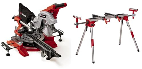 Einhell Zug-Kapp-Gehrungssäge TE-SM 8 L Dual (1.800 W, Ø 216 mm Sägeblatt, 305 mm Schnittbreite, 65 mm Schnitttiefe, Schnittlinienlaser, beidseitige Sägekopfneigung, inkl. Untergestell)