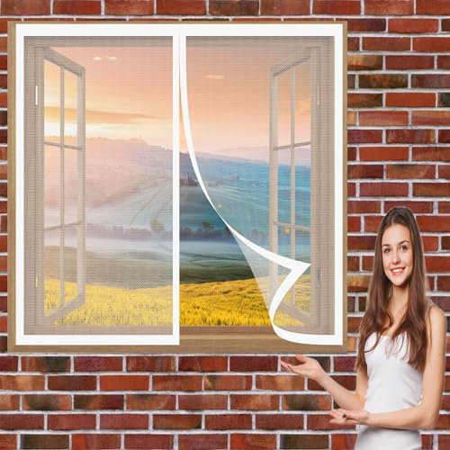 Mesh Mosquito Net for Windows 174 x 148 cm(69 x 58inch) Mosquito Net Insect Net Prevents Insects No Drilling Or Screwing Easy Installation Insect Netting Fitted to Multiple Windows, White