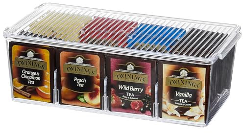 Lifewit Scatola da Tè 1 Pezzi, Porta Tisane, Scatola Portaoggetti in Plastica, Scatola Trasparente da Tè con 8 Scomparti, Porta Bustine The e Tisane, Scatola Spezie per Cucina, Banconi, Cassetto