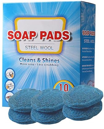 TocaFeank Schrubberbürste aus Metall, Seifenscheuerpads aus Stahlwolle - Vorgeseiftes Schrubberpad für die Küche,Scheuerschwämme aus Metall, Küchen-Seifenschwämme aus Stahlwolle für Töpfe, Pfannen und
