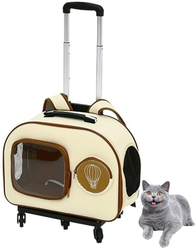 PJDDP 2IN1 Rucksack Trolley Hund Katze Bis 17.5Kg Transporttasche Mit Rollen Hunderucksack Katzentrolley, Atmungsaktive Haustier-Reisetrage Für Katzen Und Welpen