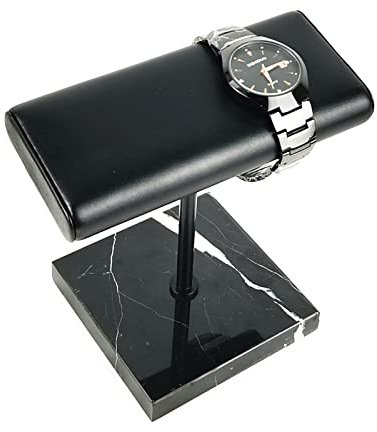 Uhrenhalter mit Marmorsockel, PU Leder Uhrenständer Uhrendisplay T-Bar Display für Organizer Schmuck Uhr Armband Halskette Schwarz