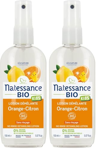 Natessance - Démêlant Pschitt sans rinçage Kids Orange-Citron (Lot de 2) - Conditionneur pour enfants - 60ml - Bio