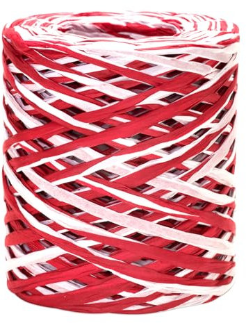 jijAcraft 160M Weiß und Rot Raffiabast Papierband, Weihnachts Papier Bastband, Bast Raffia Natur Papier Packschnur für Geschenkverpackung, Weben, Dekoration und Gärtnern