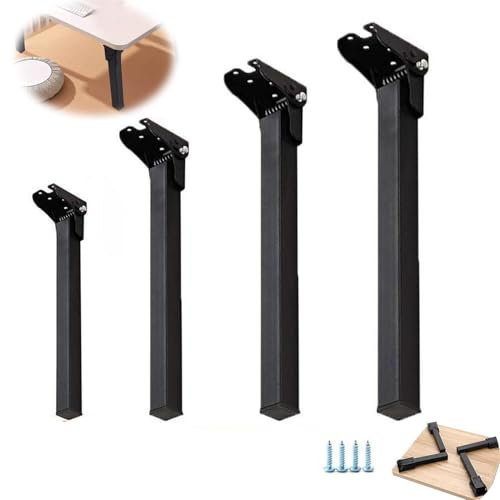 JIAJUTUI001 4 Stück Sofa Klapptisch Beine,Tischbeine aus Eisen Ersatz Beine Klappbar Kurz Eckig,Couchtisch Klapptisch Möbelbeine Nachttische 90 Grad klappbar DIY Tischfüße für Bett (10cm(3.9in))