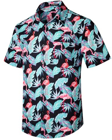 Enlision Hawaiiansk skjorta för män funky casual kortärmad sommartröjor unisex strand semester tryck surfa, G24-flamingo/svart, 4XL