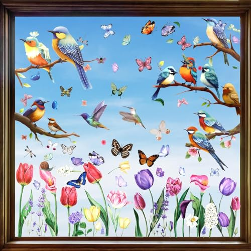 9 Blätter Fensterbilder Sommer Vögel Selbstklebend,Fensterdeko Blumen, | Fensterbilder Kinder, Blumen Schmetterlinge Frühlingsdeko Fenster Aufkleber Kinderzimmer Party Deko Fensterfolie Fensterdeko