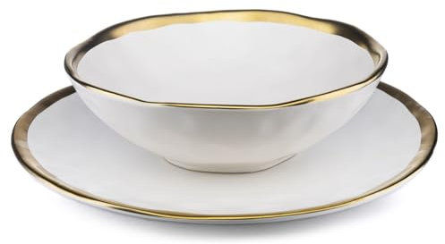 HowHomely Set di stoviglie in ceramica per 2 persone | piatti bianchi 27 cm Ø e ciotola 20 cm Ø | stoviglie moderne e piatti da portata | piatti piani e piatti fondi profondi