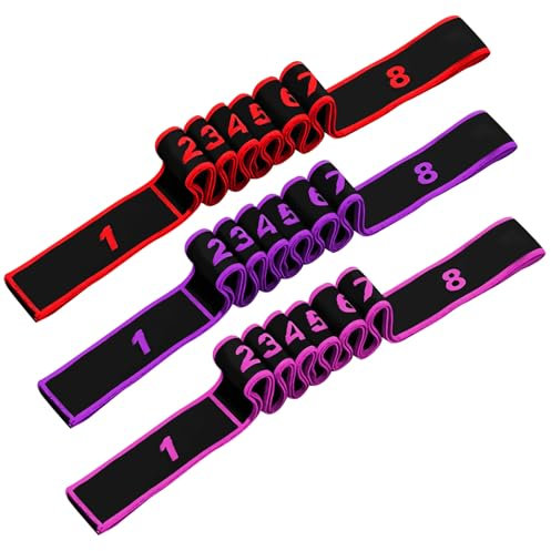 MeoZynxadril 3 Pieces Bande élastique, Ceinture de Yoga, avec 8 Boucles, Elastique Sport, Yoga Stretch Bandes, élastique Musculation, pour Pilates, Fascias, Musculation, étirement Corps