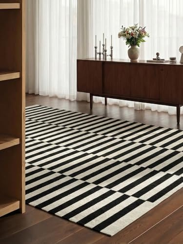 Hanse Home Wollteppich Vika - Natur Wohnzimmerteppich - Handgewebt & Natürlich - Streifen Design Wolle Modern für Wohnzimmer, Schlafzimmer, Esszimmer, Flur - Schwarz Natur Weiß, 200x300cm