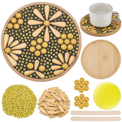 WEBEEEDY DIY Mosaik Kacheln Untersetzer Kit Handgemachte Goldene Blume Thema Mosaik Untersetzer mit Anleitung Gold Wall Art Mosaik Kit für Erwachsene Anfänger Home Decor (15.5cm)