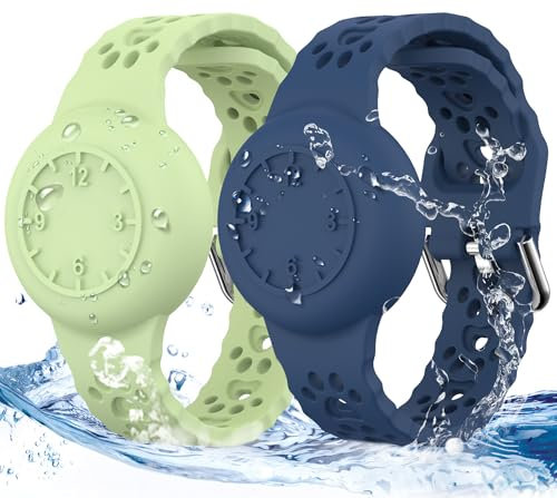 MHYALUDO Portatile Braccialetto per Apple Airtag, confezione da 2, braccialetto in silicone impermeabile con tracciamento GPS, Traspirante Anti-smarrimento per porta Airtag, blu notte/verde