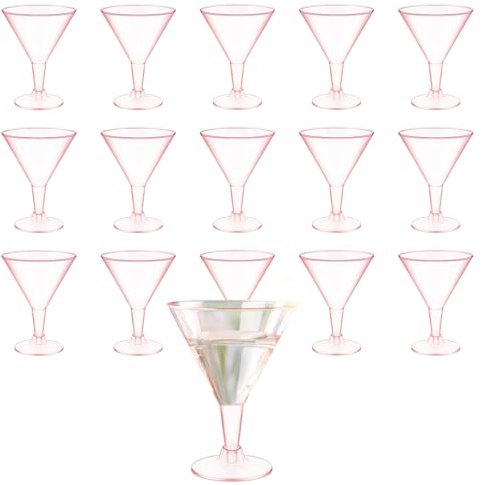 Dorclife 20PCS Copas de Martini 180ml Vaso de Martini Plástico Vaso de Cóctel Margarita Reutilizable Copas Transparente Reutilizable per Feste Compleanni Matrimoni (Rosa)