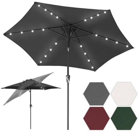 Tubiaz Sonnenschirm 270/350 cm, UV50+ Gartenschirm mit Handkurbel, 100% Polyester, 38 mm Mast, je nach Modell mit Solar-LED oder Neigefunktion, für Garten Terrasse Balkon, ohne Ständer