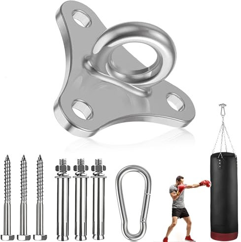 JSUOEO Gancho de Techo, M8 Resistente 304 Acero Inoxidable Suspensión con Tornillos Capacidad 500 kg, Colgante Soporte de Techo para Yoga Aéreo Sillones Colgantes Columpios Saco Boxeo(Plata)