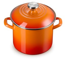 Le Creuset Traditioneller Suppentopf aus Emaille auf Stahl, 5,7 l, Flamme mit Edelstahlknauf