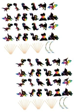 JOINPAYA 4 Sätze Dinosaurier-kratzmalerei Gastgeschenk Cartoon-kratzbrett Diy Karten Kratzbilder Karten Kratzen Rubbelkarten-art-kit Schmierpapier Holzstock