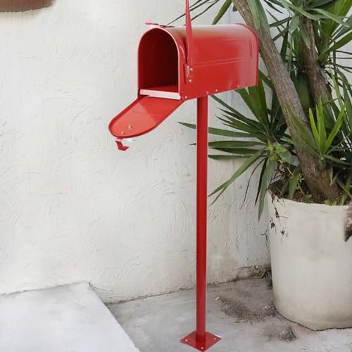 Buzón americano alto resistente a la intemperie para uso en exteriores, caja de almacenamiento de cartas independiente, buzón para jardín o casa adosada, color rojo