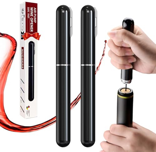 Wine Opener Manual with Foil Cutter Pack of 2 - NUCOKRS Aeropop Style Corkscrew Pen Shape Design 3 to 7 Air Pumps to Open (Black+Black)