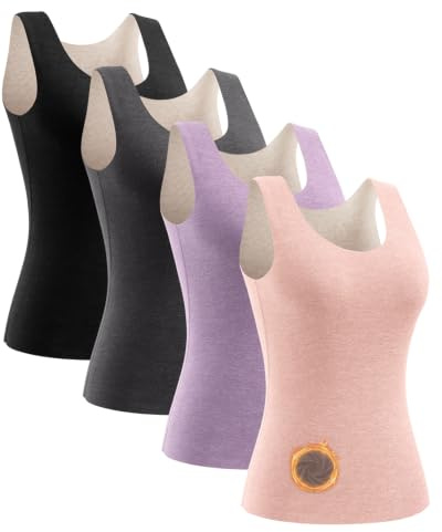 ATTIQOZI 4 Pack Thermo Unterhemden Damen Warme Unterwäsche Innenfleece Unterhemd Damen Ärmellos Oberteil Thermo Tank Tops Frauen Fleece Shirt für Alltag
