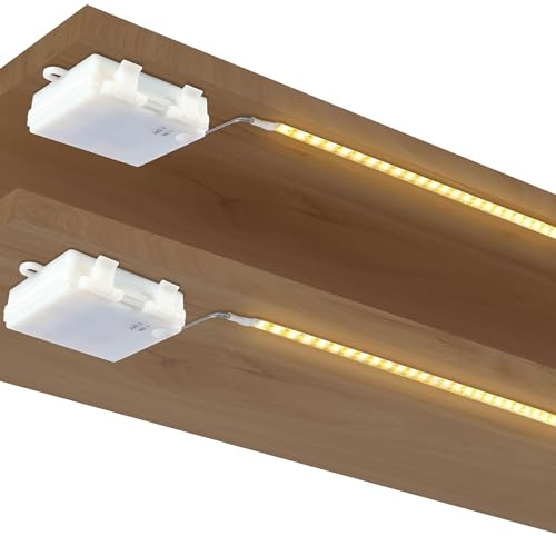 SOAIY 2er-Set LED Streifen Batterie 1M 60 LED Band Warmweiß Selbstklebend | Batteriebetrieben Schrankbeleuchtung Wasserdicht Lichtband für TV Dekoration Küche Kleiderschrank Bett Schlafzimmer Schrank