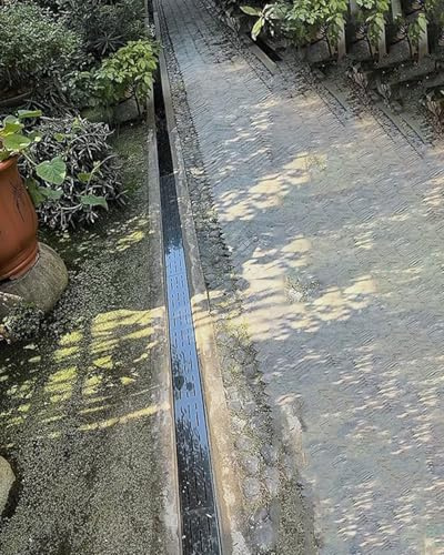 GZHENOZ Système de Drainage de 7 Ensembles avec dérivation Noire, Drain Souterrain rectangulaire avec Couvercle de Grille, Panneau d'égout de puits intérieur et extérieur en acie