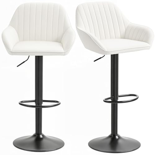 HOMCOM Juego de 2 Taburetes de Bar Giratorios, Taburetes Altos de Cocina con Altura Ajustable 62-83 cm, Sillas Altas de Cocina, Tapizada en Terciopelo, Respaldo y Reposapiés, Crema