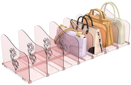 2 Stück verstellbarer Handtaschentrenner für Kleiderschrank, transparenter Schrank-Organizer mit 4 schiebbaren Trennwänden und Rosenmuster, für Handtaschen, Clutches, Tragetaschen, Büro, Schlafzimmer