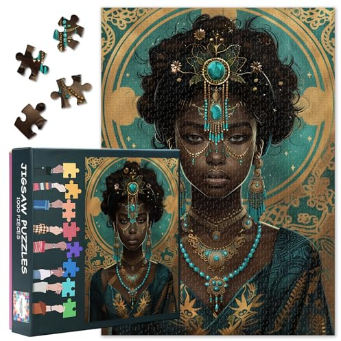 Magnifique puzzle femme africaine 1000 pièces pour adultes, puzzle reine d'Afrique, puzzle fille africaine pour adultes 1000 pièces, puzzle impossible pour adulte 50,8 x 68,6 cm