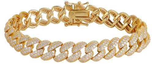 TUSRORSU Pulsera de moissanita para hombre, pulsera de eslabones cubanos, hipoalergénica, plata de ley 925, pulseras de oro para hombre, color D, pulsera de cadena de diamantes VVS1, 16-21 cm