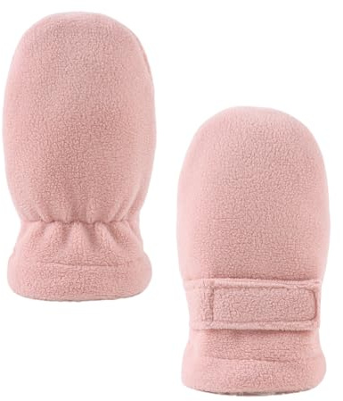 MniJiza Baby Winter Mittens Newborn Fleece Lined Gloves Infant Adjustable Mitts Warm Mitten for Toddler Boys Girls (Light Pink, 0-6M)